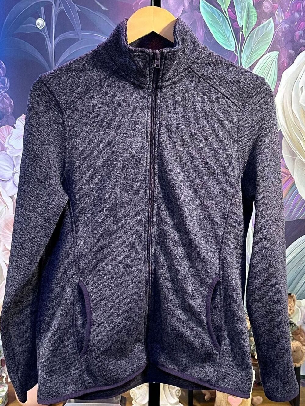 Eddie Bauer Women's L Full Zip Fleece Jacket Heathered Purple